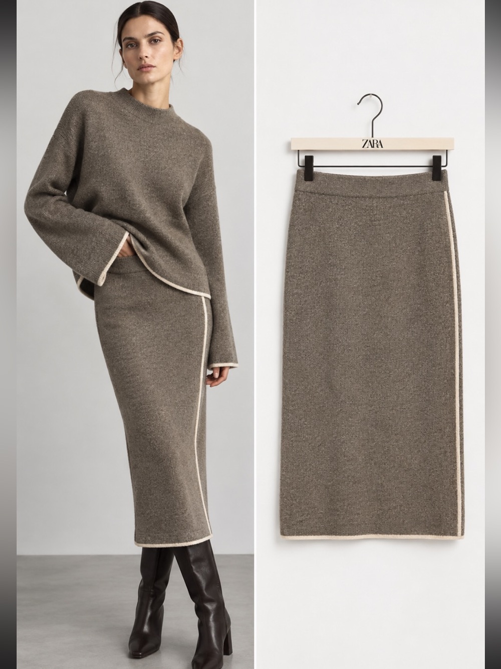 Zara NWT knit skirt with contrast piping 2142/253